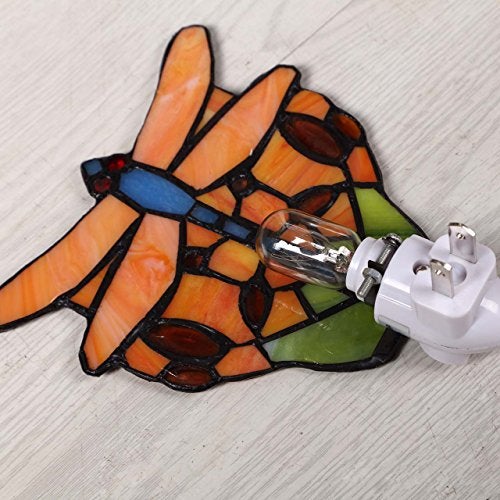 Bieye L11401 Tiffany Style Stained Glass Dragonfly Wall Lamp with Plug-in Night Light Socket for Home Decor - Image 3