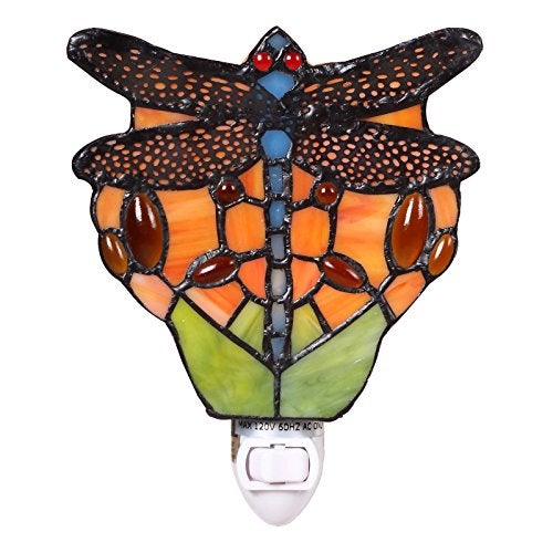 Bieye L11401 Tiffany Style Stained Glass Dragonfly Wall Lamp with Plug-in Night Light Socket for Home Decor - Image 2