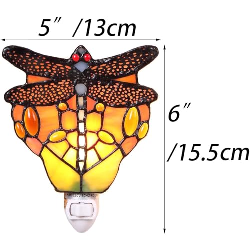 Bieye L11401 Tiffany Style Stained Glass Dragonfly Wall Lamp with Plug-in Night Light Socket for Home Decor - Image 4