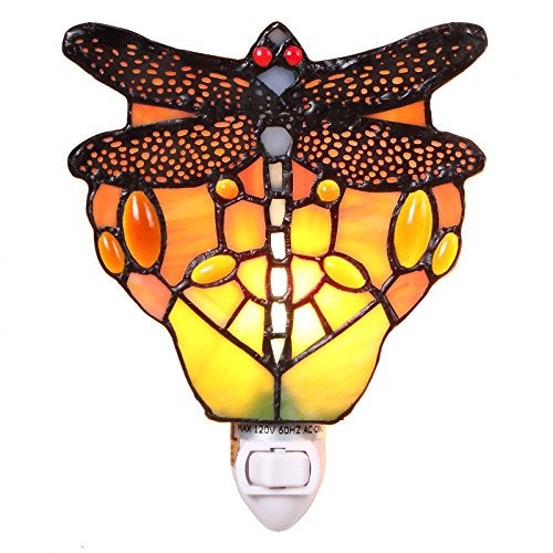 Bieye L11401 Tiffany Style Stained Glass Dragonfly Wall Lamp with Plug-in Night Light Socket for Home Decor - Image 1
