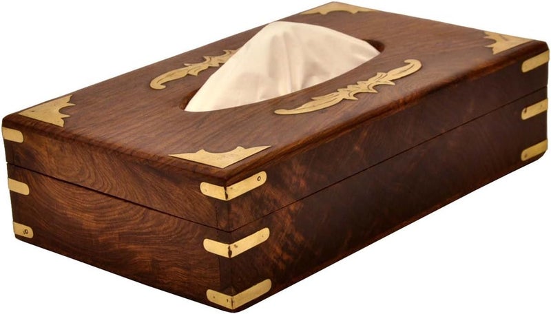 ITOS365 Handmade Wooden Tissue Box Napkin Holder Cover with Brass Inlay & Velvet Interior 10 x 6 Inches - Image 3