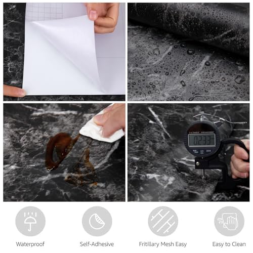 Abyssaly Black Marble Contact Paper Granite Peel and Stick Wallpaper for Countertop Self-Adhesive Waterproof Thicken Wallpaper Kitchen Bathroom and Furniture 11.8" X 78.7" - Image 4