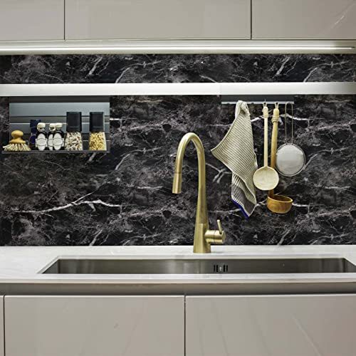 Abyssaly Black Marble Contact Paper Granite Peel and Stick Wallpaper for Countertop Self-Adhesive Waterproof Thicken Wallpaper Kitchen Bathroom and Furniture 11.8" X 78.7" - Image 3
