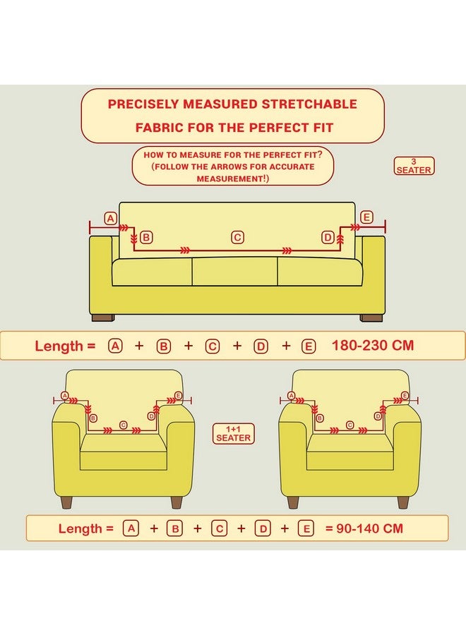 Lukzer 5 Seater Pastel Yellow Wavy Stripes Pattern Sofa Cover | 240 GSM Universal Stretch Fit 3+1+1 Jacquard Fabric Couch Protector | Fully Covered Anti Slip & Washable Sofa Cover (SC-083-05) - Image 2