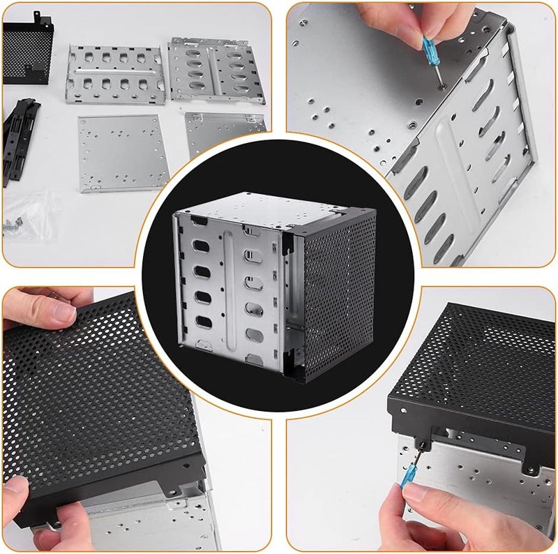 Calidaka Hard Drive Cage,Galvanized Steel Plate + ABS Plastic Cage Hard Drive Tray Rack with Fan Space,Adapter Rack Bracket for Computer SATA 5.25in to 5X 3.5 - Image 3
