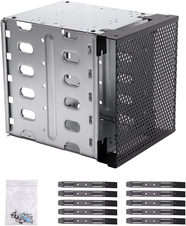 Calidaka Hard Drive Cage,Galvanized Steel Plate + ABS Plastic Cage Hard Drive Tray Rack with Fan Space,Adapter Rack Bracket for Computer SATA 5.25in to 5X 3.5 - Image 1