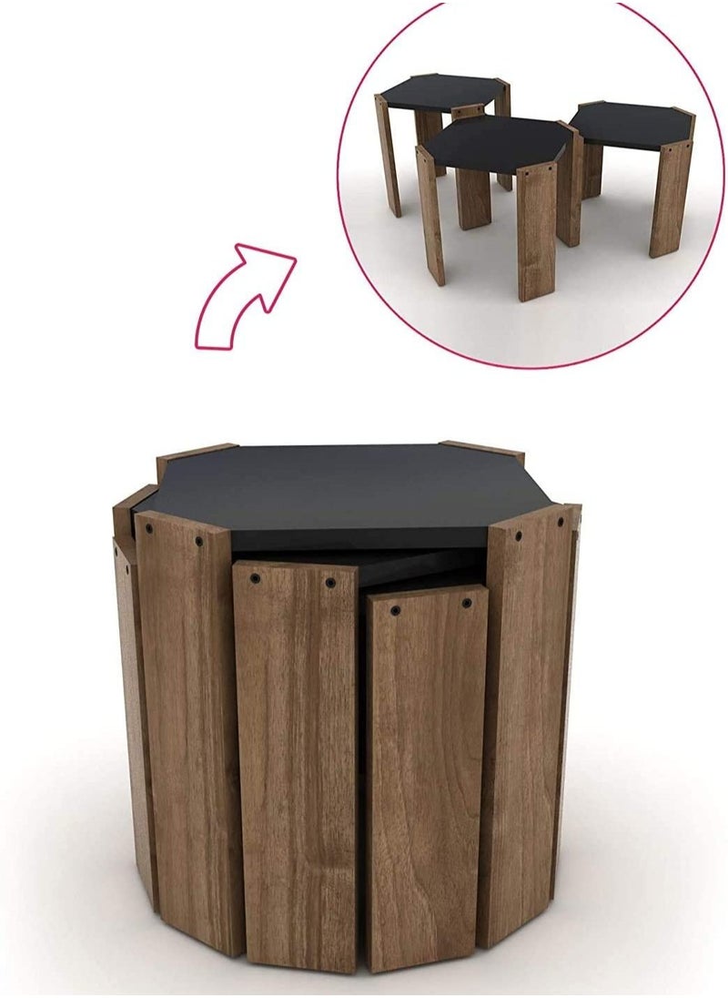 Eworld - Set of 3 indoor Modern Nested Living Room Home Office Stacking Furniture Stackable Table Set - Image 1