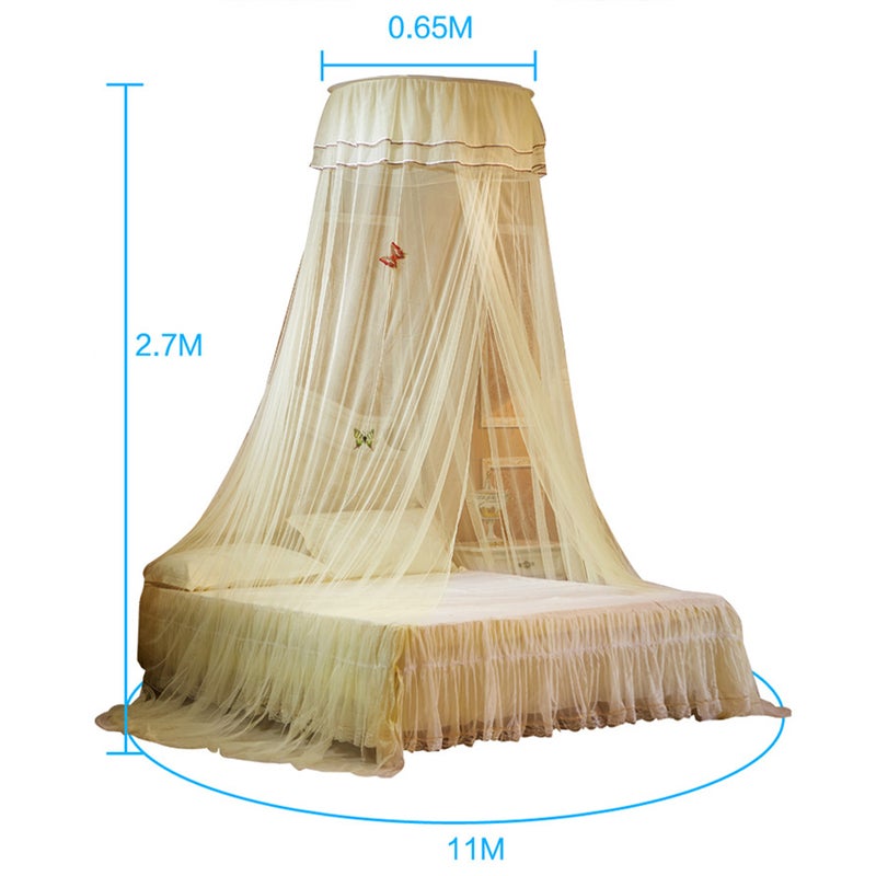 1pc Ceiling Lace Bed Net Canopy Classical Dome Hanging Net for Bedroom (Beige) - Image 2