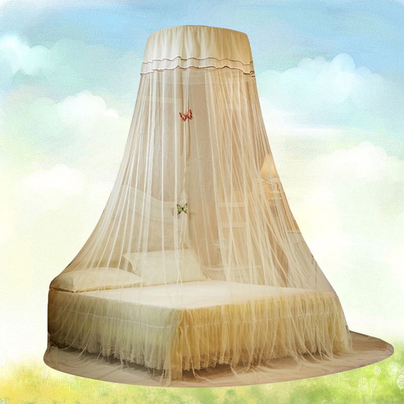 1pc Ceiling Lace Bed Net Canopy Classical Dome Hanging Net for Bedroom (Beige) - Image 1