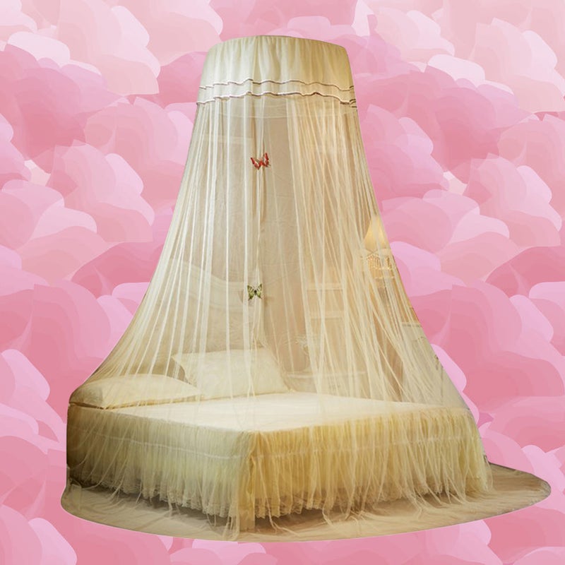 1pc Ceiling Lace Bed Net Canopy Classical Dome Hanging Net for Bedroom (Beige) - Image 3