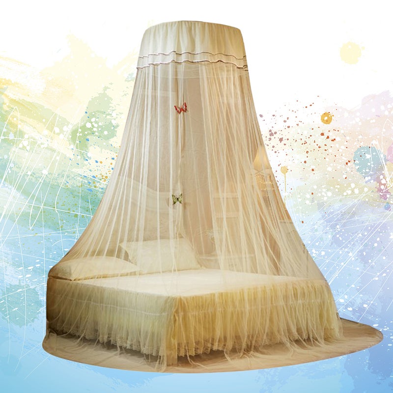 1pc Ceiling Lace Bed Net Canopy Classical Dome Hanging Net for Bedroom (Beige) - Image 5