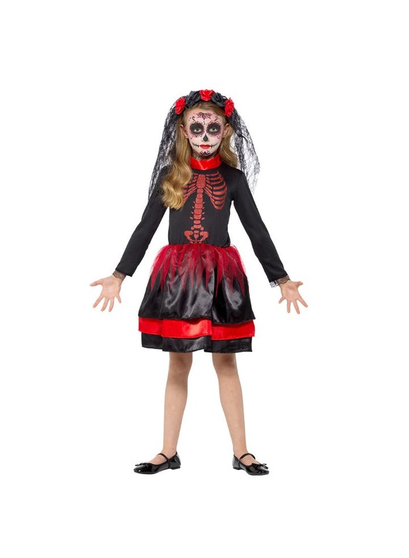 MAD TOYS Red Day Of The Dead Senorita Kids Halloween Dress Up Costume  - Image 2