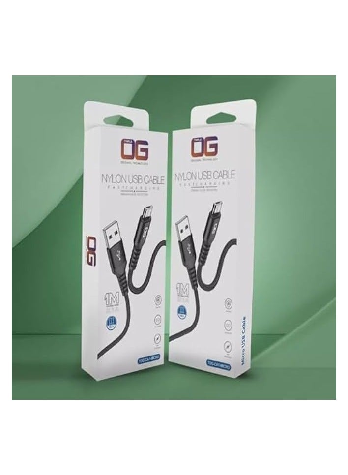 أوه جي كابل شاحن USB من النوع A إلى Micro كابل شحن سريع مجدول من النايلون ومزامنة بيانات الهاتف المحمول متوافق مع Samsung وXiaomi وSony وNokia وGalaxy وNexus وNote وLG وPS4 و1M، أسود - Image 3