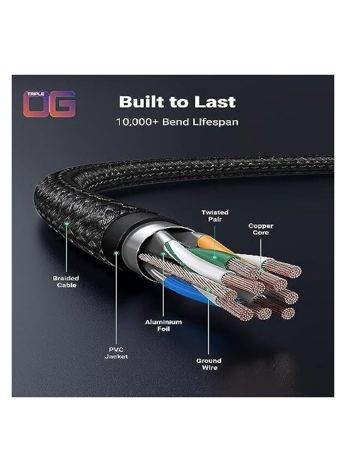 أوه جي كابل شاحن USB من النوع A إلى Micro كابل شحن سريع مجدول من النايلون ومزامنة بيانات الهاتف المحمول متوافق مع Samsung وXiaomi وSony وNokia وGalaxy وNexus وNote وLG وPS4 و1M، أسود - Image 5