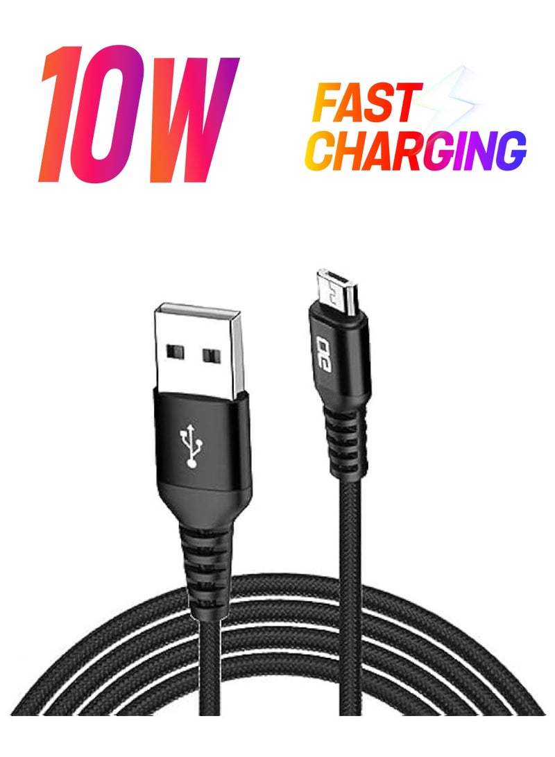 أوه جي كابل شاحن USB من النوع A إلى Micro كابل شحن سريع مجدول من النايلون ومزامنة بيانات الهاتف المحمول متوافق مع Samsung وXiaomi وSony وNokia وGalaxy وNexus وNote وLG وPS4 و1M، أسود - Image 1