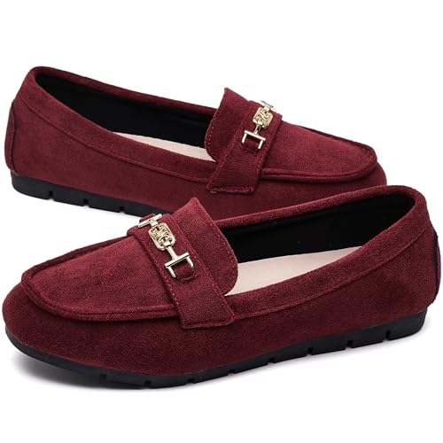 DeYashopin Women's Loafer Shoes Leisure Slip On Work Shoes Comfort Walking Flats Wine Red 8.5 - Image 3