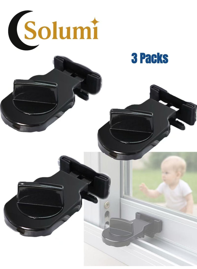 Solumi 3 Pcs Sliding Window Locks with Key – Adjustable No-Drill Child Safety Window Lock, Durable Aluminum Security Lock for Vertical & Horizontal Windows and Doors (Black) - Image 1