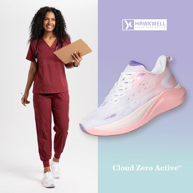 Hawkwell Women's Cloud Zero Active Nursing Shoes Cushion Breathable Tennis Walking Gym Medical Work Sneakers,Knit White Pink,8 M US - Image 4