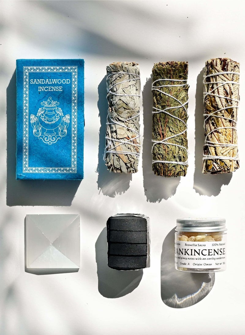MAISON ETHERIQUE Home Blessing Kit: White Sage, Cedar, Yerba Santa, Frankincense, Sandalwood Incense, Selenite Crystal - Purify and Harmonize Your Space - Image 2