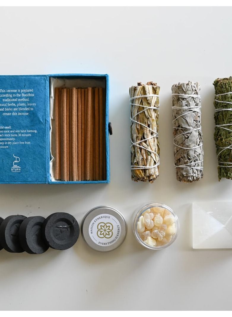 MAISON ETHERIQUE Home Blessing Kit: White Sage, Cedar, Yerba Santa, Frankincense, Sandalwood Incense, Selenite Crystal - Purify and Harmonize Your Space - Image 3