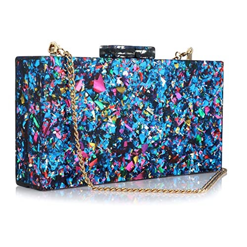 Gets Acrylic Purses and Handbags for Women Multicolor Perspex Box Clutch Purses for Women Wedding Evening Crossbody Handbag (Mixed Blue) - Image 1