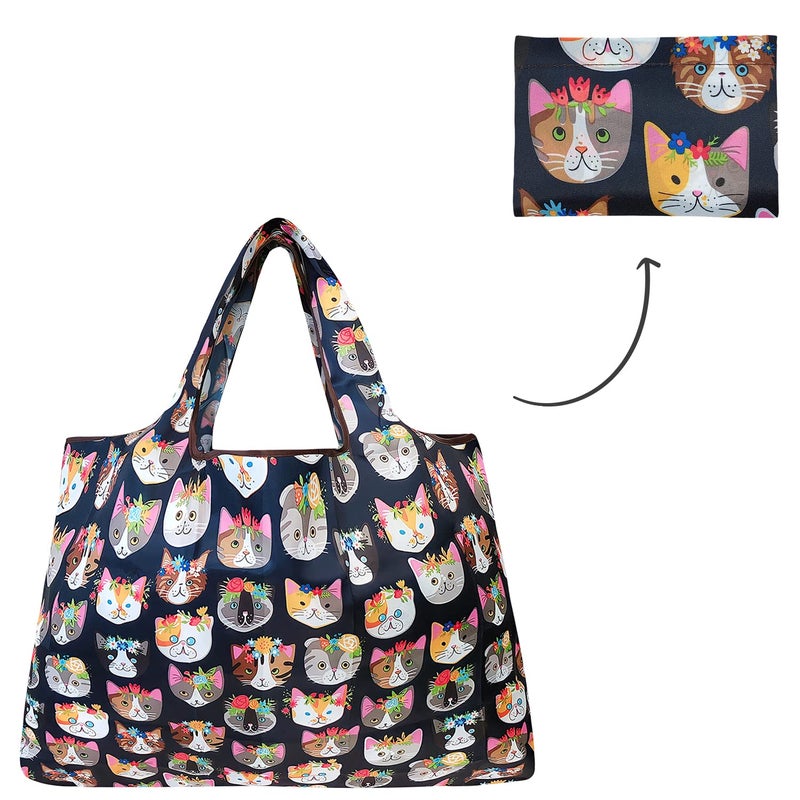 allydrew Large Foldable Tote Nylon Reusable Grocery Bag, Crazy Cats - Image 4