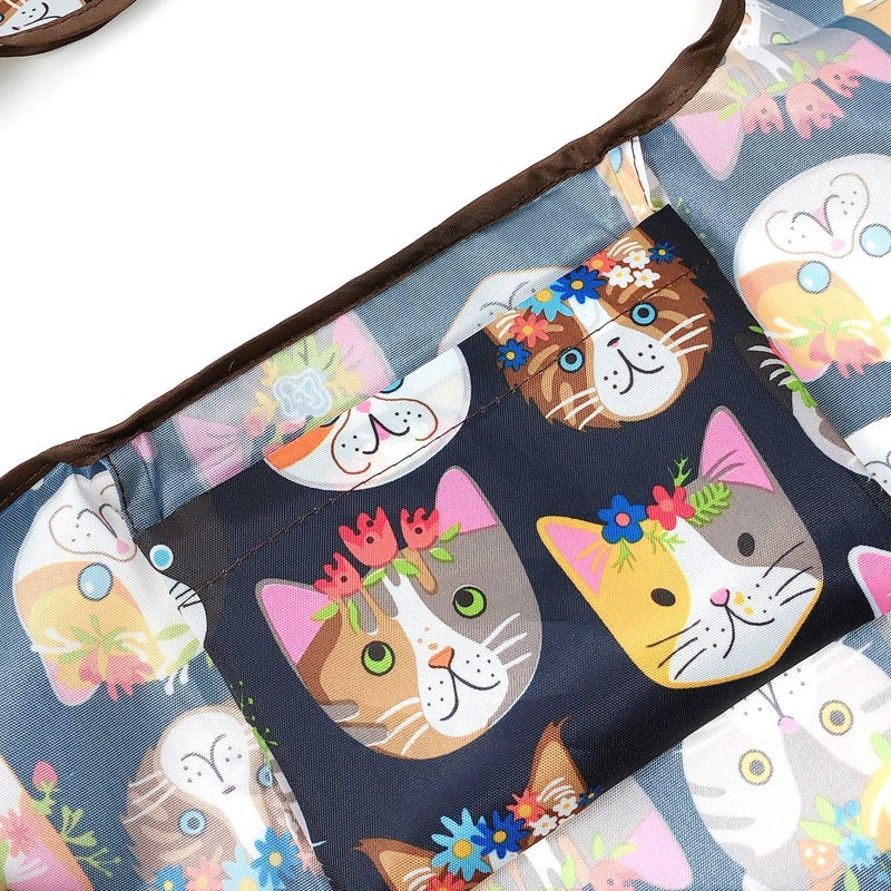 allydrew Large Foldable Tote Nylon Reusable Grocery Bag, Crazy Cats - Image 3