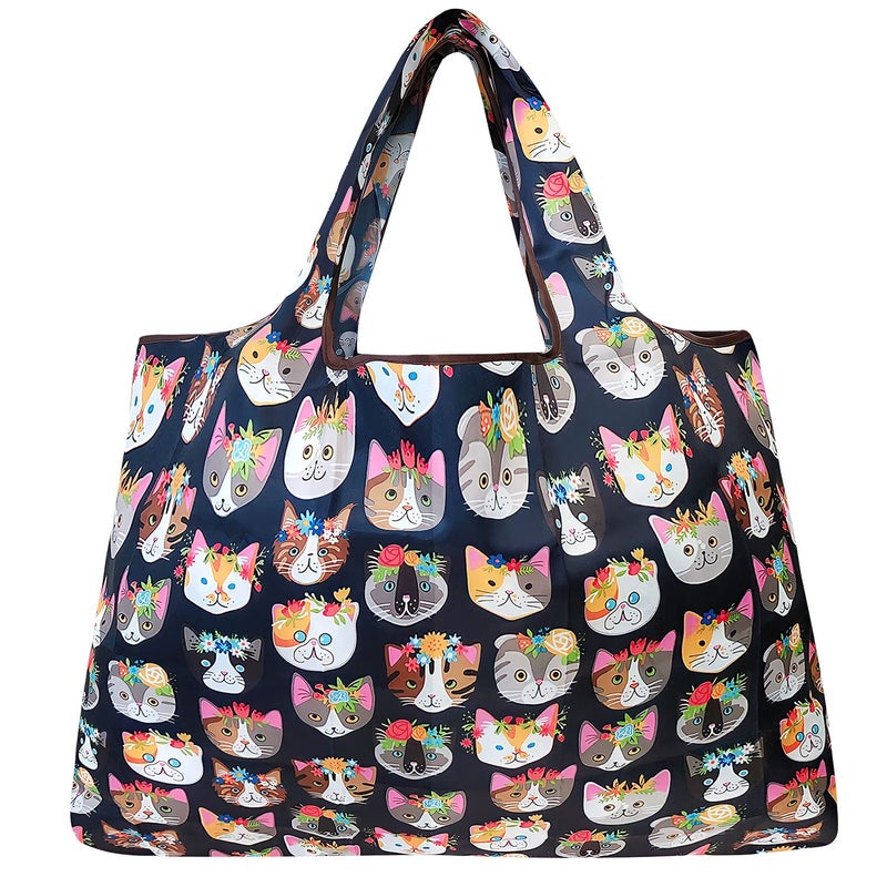 allydrew Large Foldable Tote Nylon Reusable Grocery Bag, Crazy Cats - Image 2