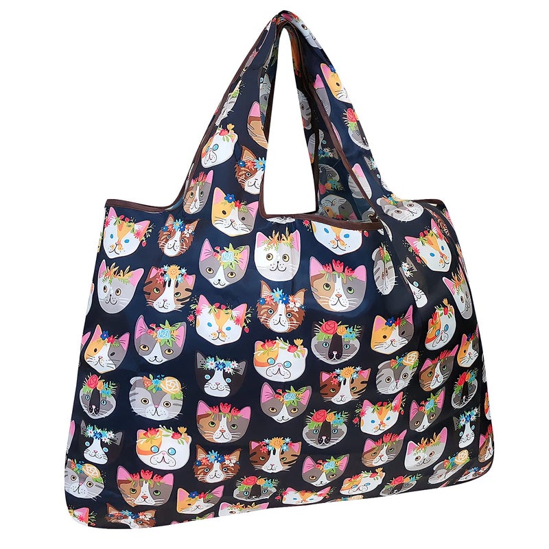 allydrew Large Foldable Tote Nylon Reusable Grocery Bag, Crazy Cats - Image 1