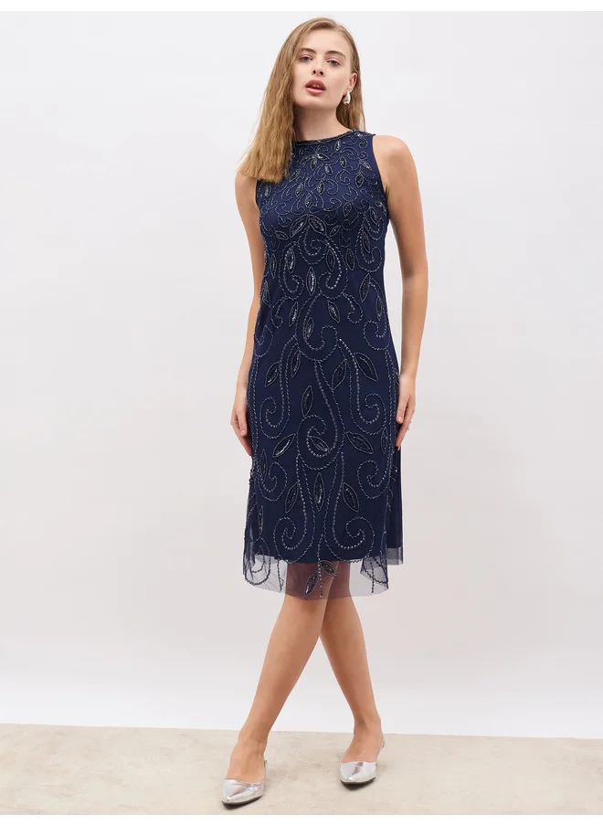 ستايلي Styli Embellished Sleeveless Sheath Knee-Length Dress