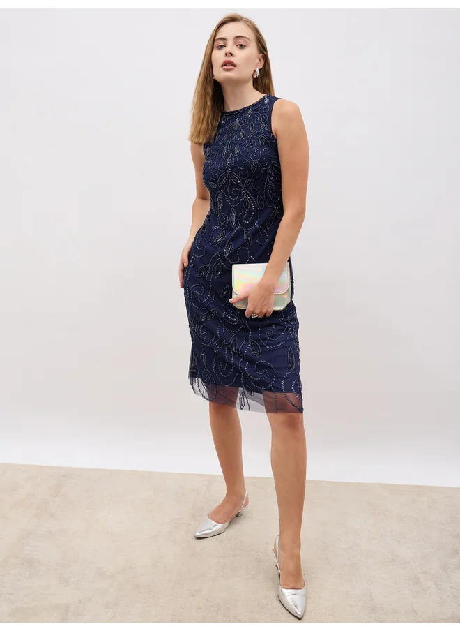 ستايلي Styli Embellished Sleeveless Sheath Knee-Length Dress