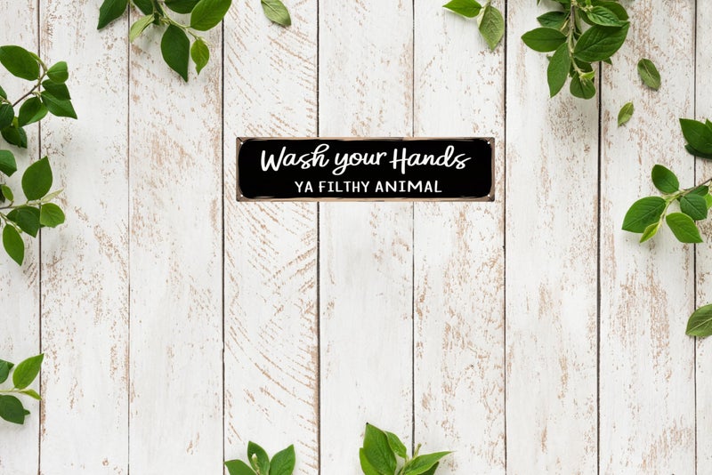 CSWLJS Funny Rustic Metal Tin Signs Wash Your Hands Ya Filthy Animal Kitchen Sign Wall Decor Black Vintage Farmhouse Bar Decor for Home Pantry Dining Room Coffee Shop 4x16 In - Image 5