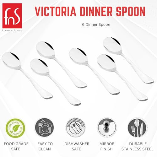 FnS Victoria Food Grade Safe Stainless Steel Round Handle Dinner Spoon -Set of 6 Spoons for Home, Dining and Kitchen - Image 2