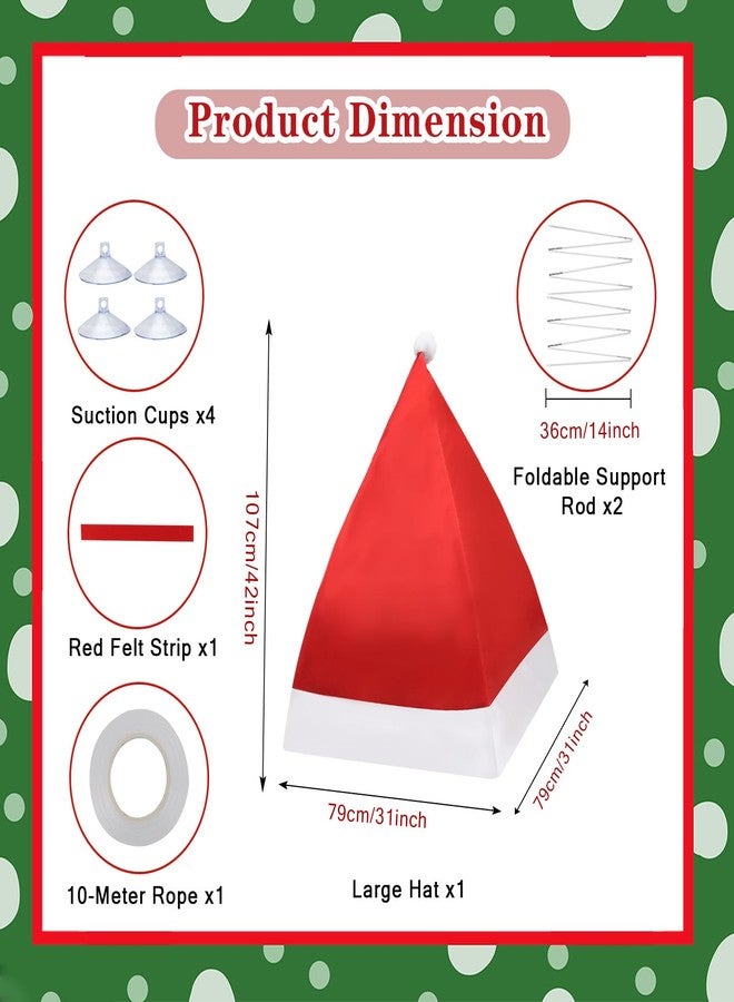 YIBOBO Christmas Giant Santa Hat Car Decorations with Support Rods, 31 x 31 x 42 inch Large Felt Santa Hat for Golf Cart and Most Cars, Includes Suction Cups and Rope - Image 3