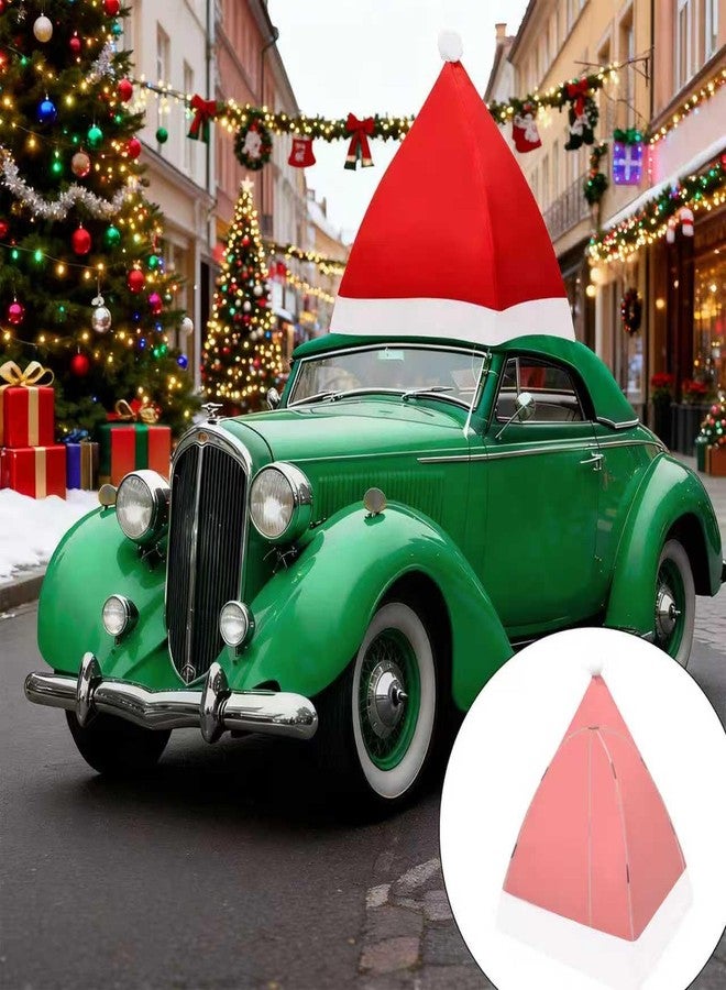 YIBOBO Christmas Giant Santa Hat Car Decorations with Support Rods, 31 x 31 x 42 inch Large Felt Santa Hat for Golf Cart and Most Cars, Includes Suction Cups and Rope - Image 1