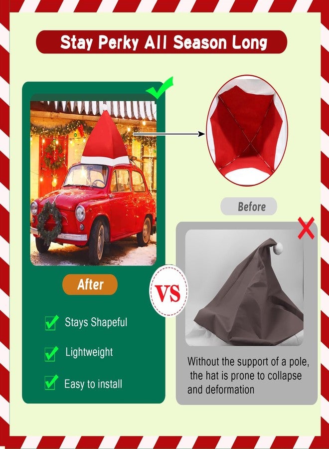 YIBOBO Christmas Giant Santa Hat Car Decorations with Support Rods, 31 x 31 x 42 inch Large Felt Santa Hat for Golf Cart and Most Cars, Includes Suction Cups and Rope - Image 5
