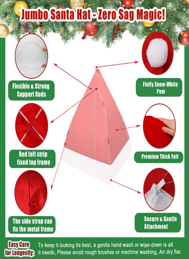 YIBOBO Christmas Giant Santa Hat Car Decorations with Support Rods, 31 x 31 x 42 inch Large Felt Santa Hat for Golf Cart and Most Cars, Includes Suction Cups and Rope - Image 4