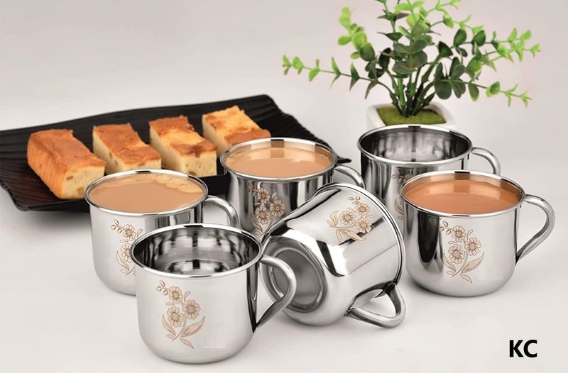 KC Stainless Steel Tea/Coffee Cup Set, 150 ML, Pack of 6, Laser Finished, Sober Shape - Image 2