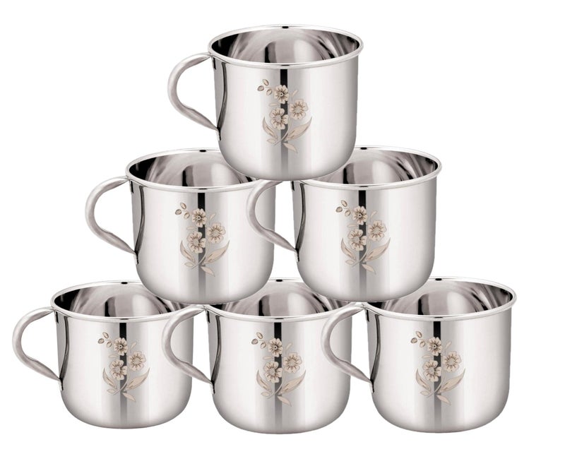 KC Stainless Steel Tea/Coffee Cup Set, 150 ML, Pack of 6, Laser Finished, Sober Shape - Image 4