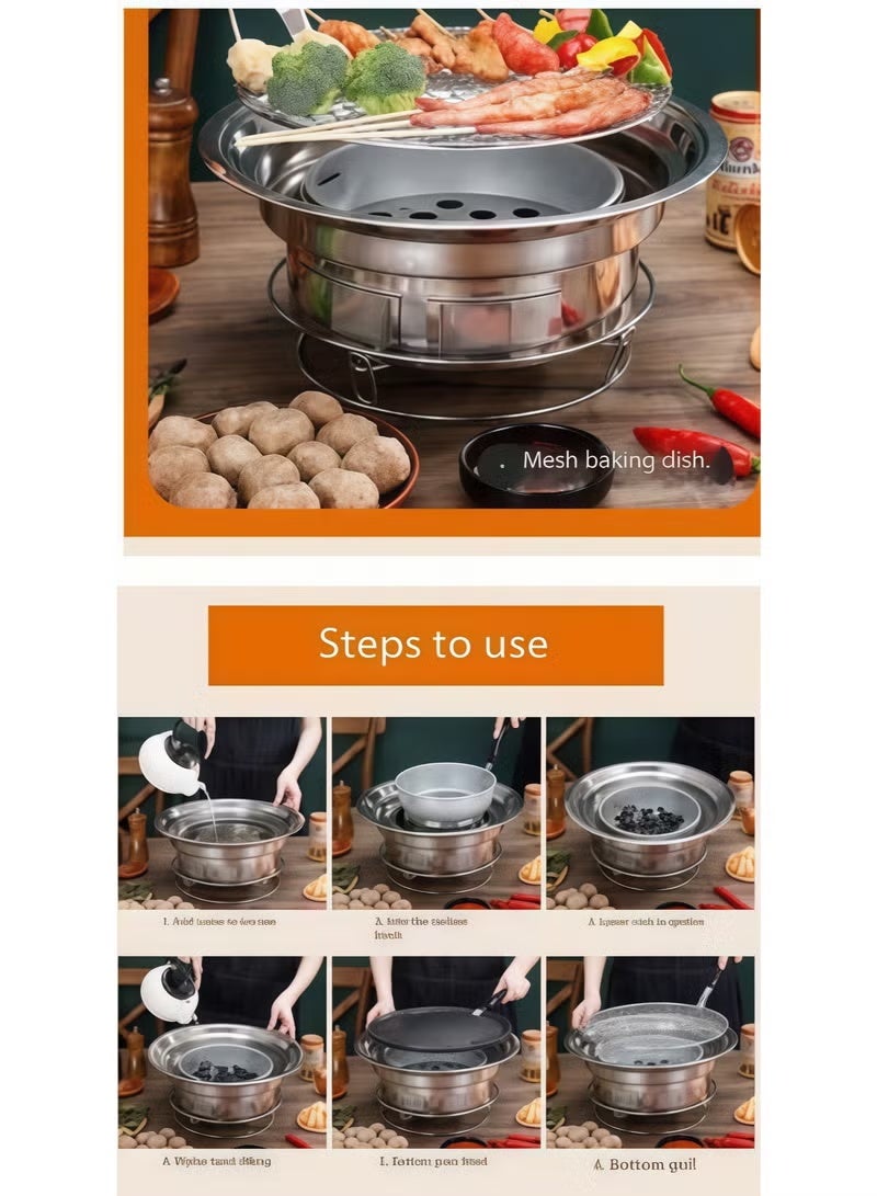 Portable Stainless Steel Barbecue Stove With Grill Net Mini Charcoal BBQ For Outdoor Camping - Image 4