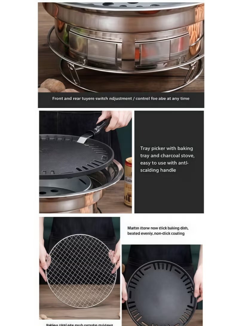 Portable Stainless Steel Barbecue Stove With Grill Net Mini Charcoal BBQ For Outdoor Camping - Image 5