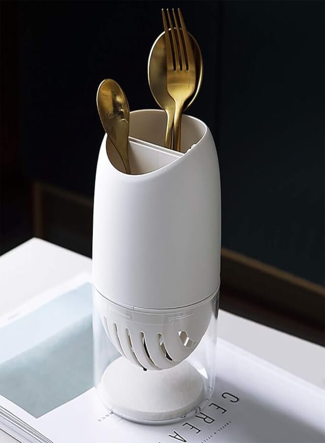 WuGeShop Countertop Utensil Holder, Kitchen Sink Caddy Organizer Utensil Crock/Table Silverware Drying Rack, Cutlery Flatware Caddy for Forks, Knife, Spoon (White)