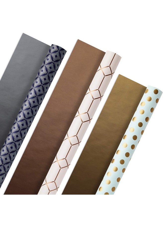 Hallmark - Hallmark Wrapping Paper Rolls for Graduation, Wedding, Birthday, Baby Shower, Bridal Shower - Foil Metallic Pastel Gift Wrap Paper (Set of 3 Reversible Rolls: 120 sq. ft. ttl.) - Image 1