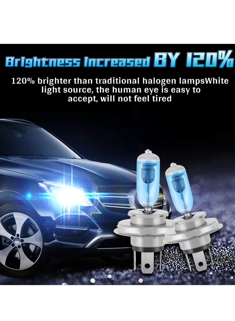 لمبات المصابيح الأمامية LED H4 فائقة السطوع، 100 وات 6000 كلفن بيضاء، قابلة للتعديل بزاوية 360 درجة، توصيل وتشغيل، عبوة من 4 قطع - بديل لمصباح الضباب هالوجين زينون عالي الطاقة