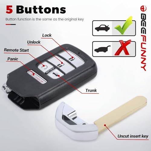 Beefunny Replacement Remote Keyless Entry Key Fob for Honda Accord 2018 2019 2020 2021 Insight 2019 2020 2021 FCC ID:CWTWB1G0090 PN: 72147-TVA-A21 72147-TVA-A01 5Buttons 433.92MHz FSK 4A Chip - Image 4