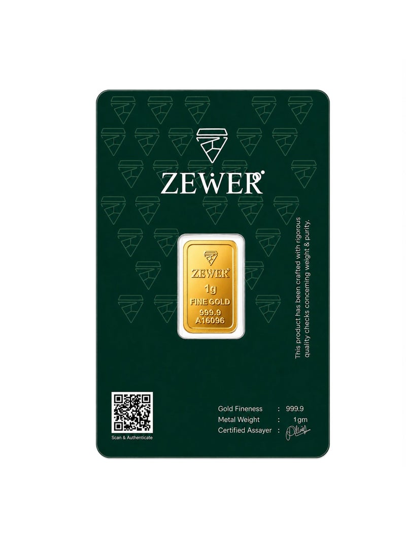 Zewer 1g 24K 999.9 Fine Gold Bar with Floral Design - Image 1