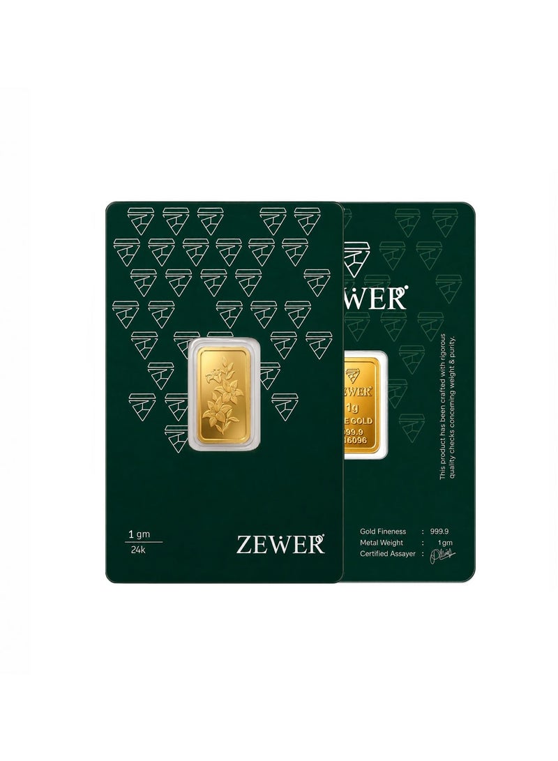 Zewer 1g 24K 999.9 Fine Gold Bar with Floral Design - Image 3