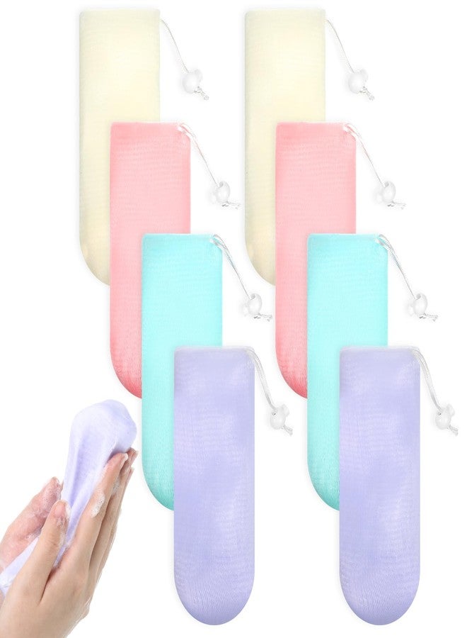 Macuezu 8 PCS Bar Soap Pouch, Mesh Soap Saver Bag 6.7 X 2.7 Exfoliating Loofah Pouches, Bubble Foaming Nets Drawstring Soaps Pouch for Shower Body Facial Cleaning Tool - Image 1