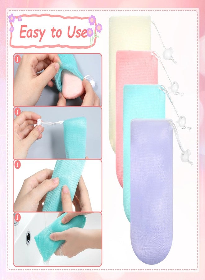 Macuezu 8 PCS Bar Soap Pouch, Mesh Soap Saver Bag 6.7 X 2.7 Exfoliating Loofah Pouches, Bubble Foaming Nets Drawstring Soaps Pouch for Shower Body Facial Cleaning Tool - Image 3