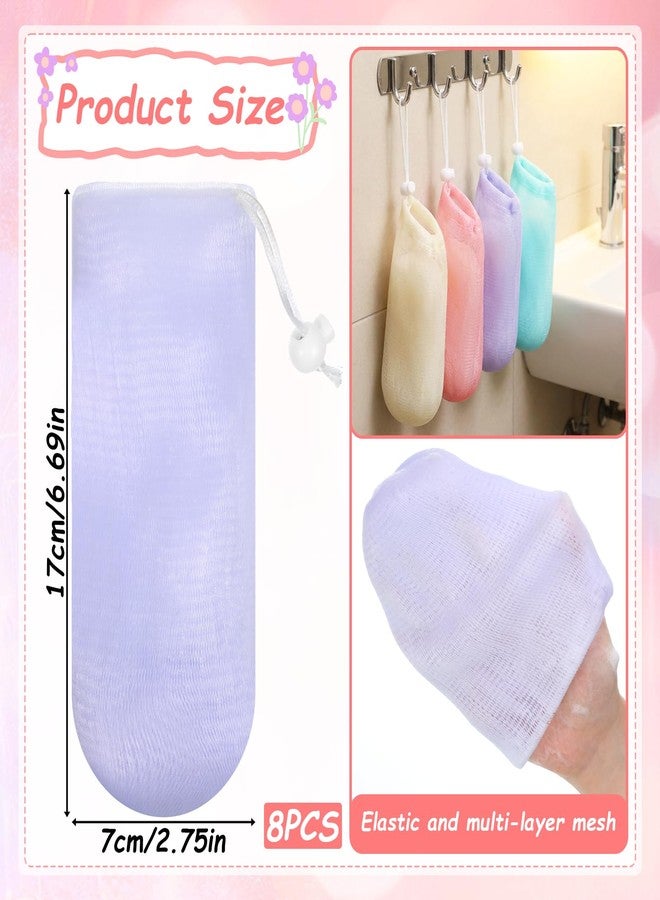 Macuezu 8 PCS Bar Soap Pouch, Mesh Soap Saver Bag 6.7 X 2.7 Exfoliating Loofah Pouches, Bubble Foaming Nets Drawstring Soaps Pouch for Shower Body Facial Cleaning Tool - Image 2